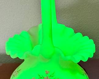 Fenton Custard Glass Basket Uranium Glowing