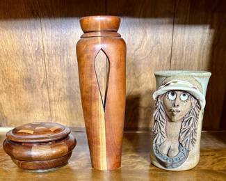 Wood Vase/Box, Pottery Mug