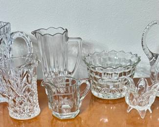 Crystal Pitcher, Bowl; Cut Glass