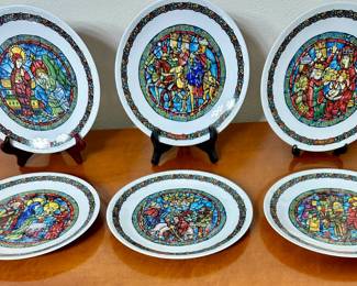 6 Limoges Stained Glass Xmas Plates