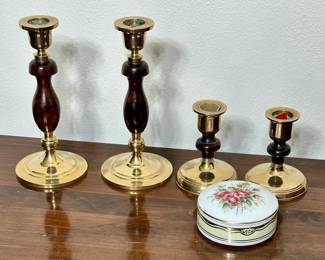 Brass & Wood Candle Holders Box