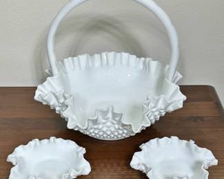 Fenton Hobnail Basket/Dishes