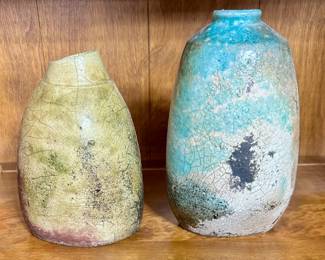 Raku-style signed pottery