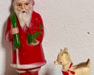 Vntg Celluloid Santa & Reindeer