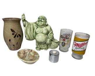 Laughing Buddha Statue Vntg Beer Glasses