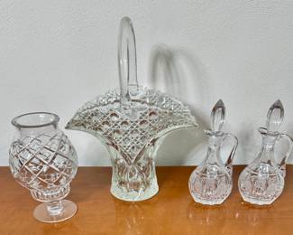 Lg Glass Basket, Dish, Cruets