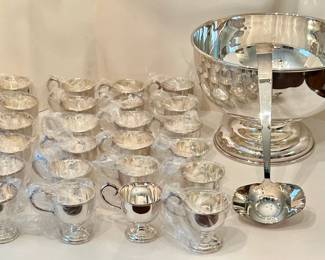 Silver plated punch bowl/cups