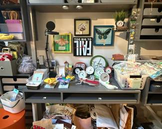 Modern Wall unit desk/shelving, clocks, wrapping paper