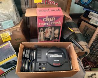 Sega genesis / games & Cher doll in travel trunk