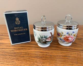 Royal Worcester Porcelain Set of 2 Bournemouth Pink Rose & Birds Egg Coddlers