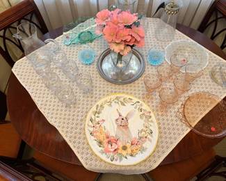 This is a better look at the glassware on the dining table.  Easter is coming up, that rabbit plate could be a good addition.