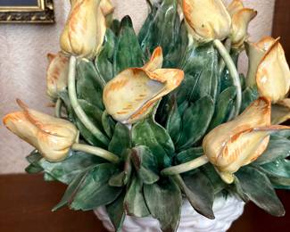 Italy Porcelain Tulips in Basket
