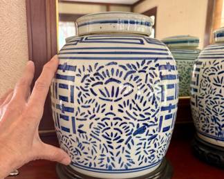 Three Blue and White  Chinese Vintage Blue & White "Double Happiness" Ginger Jars  Chinese Porcelain