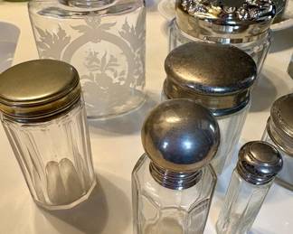 Many Silver Top Glass Containers 