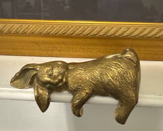 Brass sleeping bunny shelf sitter 
