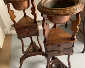 Two antique mahogany smoking stands, sometimes called a wash or wig stand