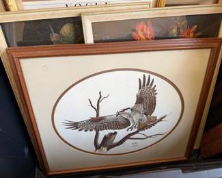 Vintage signed Osprey framed print by Don Balke