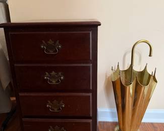 Sweet small 4 drawer chest and vintage brass umbrella holder