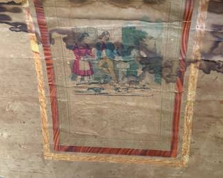 Large wood trunk with vintage graphics on lid