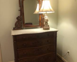 Marble Topped Dresser with Carved Mirror 