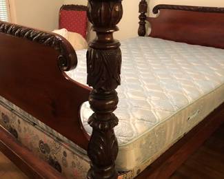Antique Carved Wood 3/4 Bed