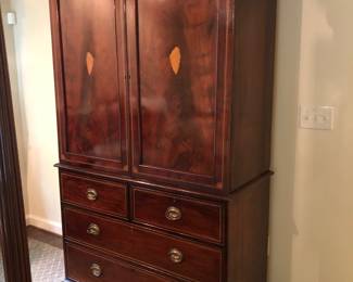 Antique Inlaid Wood Armoire- Separates into 3 Pieces