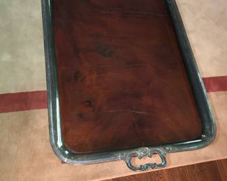 Antique Silver Plate and Wood Tray Table