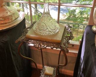 Antique Stand with Onyx/ Alabaster Inserts