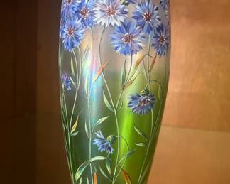 Enameled Art Glass Vase 8”