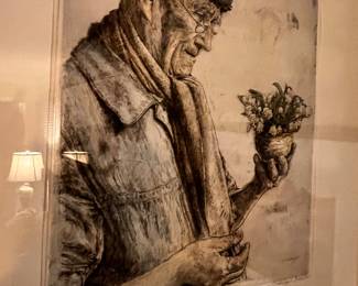 Paul Geissler Etching c1951 /‘the last first snowdrop’