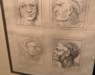 (2) Framed Caricatures drawings vintage