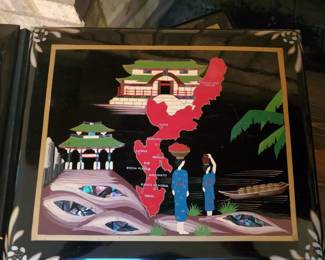 Lacquered Asian design WWII Album with Navy pictures inside