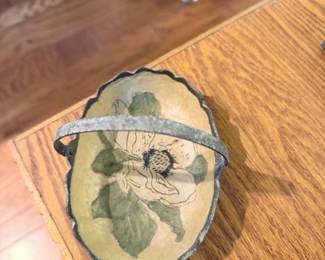 VTG Brass Basket with Painted Bloom