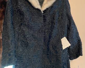 Vintage Wincrest black Persian lamb curly wool coat with a mink collar