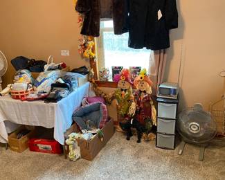 TV/radio, fan, sterlite 3 drawer, scarecrows, 2 hand vac’s