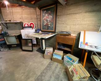 RCA tube TV, record player, mirror, Panasonic radio