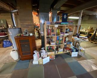 Antique speaker, books