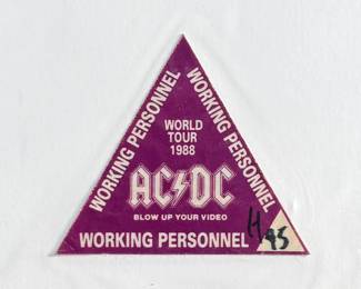 AC/DC 1988 Blow Up Your Video World Tour working personnel pass.