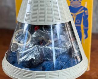 G.I. Joe Official Space Capsule and Authentic Space Suit by Hasbro, designed to fit the G.I. Joe action figure series. Includes original packaging, showing light wear commensurate with age. Features astronaut equipment, the space capsule, and a soundtrack recording of the first American space flight. G.I. Joe figure not included.