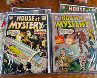 This lot features eight (8) DC Comics’ ‘House of Mystery’ comic books featuring various issues from the early series run including two copies of #57, #56, #58, #63, #64, #65, and #66. Notable covers include ‘The Ageless Man, ’ ‘The Secret Carved in Wood, ’ and ‘The Crown of Doom.’ All books are bagged and boarded for protection.