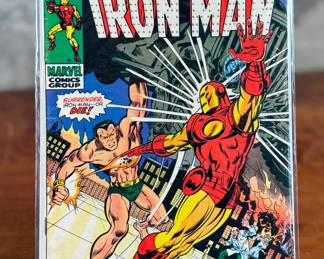 Marvel Comics The Invincible Iron Man #25, published May 1970. Featuring Iron Man battling Sub-Mariner. Cover price is 15 cents. Wrapped in protective comic sleeve with clear visible imagery. 