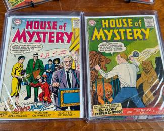 This lot features eight (8) DC Comics’ ‘House of Mystery’ comic books featuring various issues from the early series run including two copies of #57, #56, #58, #63, #64, #65, and #66. Notable covers include ‘The Ageless Man, ’ ‘The Secret Carved in Wood, ’ and ‘The Crown of Doom.’ All books are bagged and boarded for protection.