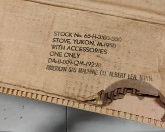 Military stove info on box