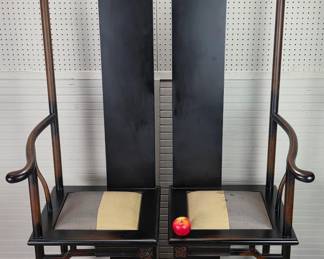Pair Shao Fan Asian Throne Accent Chairs