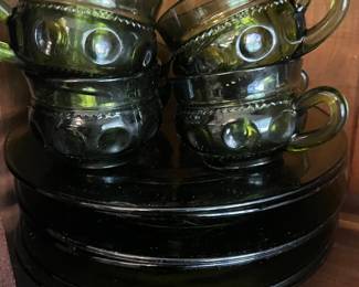 Vintage Green Thumbprint Glasses and Plates