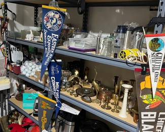 Brass, glassware, serving items