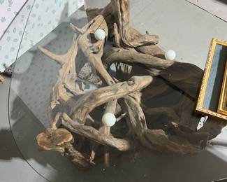 MCM Driftwood and Glass Coffee Table with Lights! Working Condition!