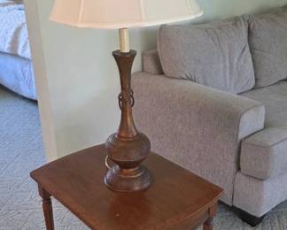 Japanese bronze urn lamp, cherry wood table sold separately