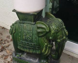 Pair of emerald green glazed elephant plant stands