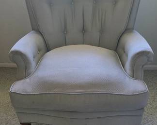 French-styled tufted curved-back wing chair light grey